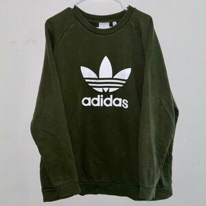 Dark Forest Green Old School Adidas Logo Crewneck Sweatshirt Men Size XXL